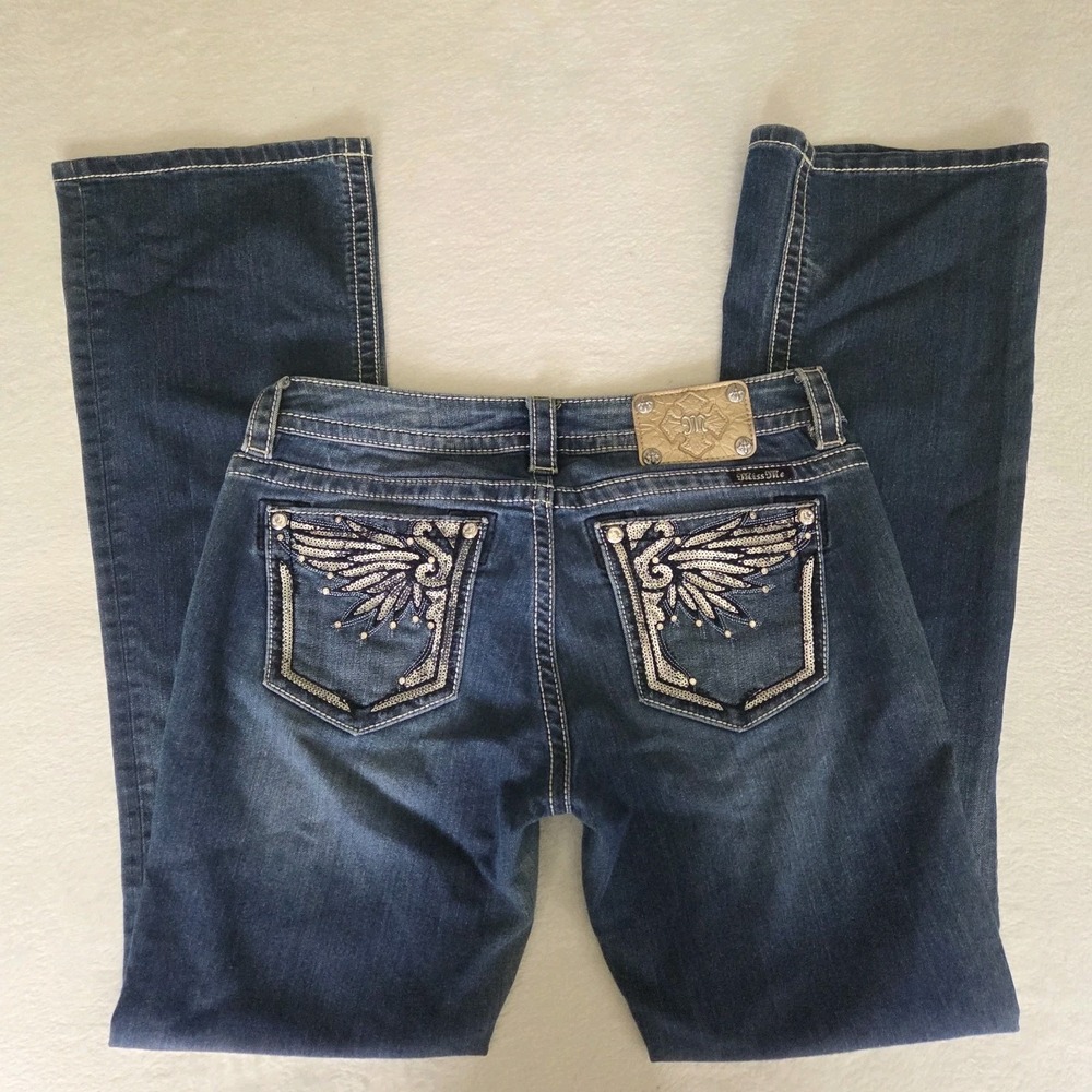 Miss Me Signature Boot Cut Embelished Sequins Womens 30 Jeans Low Rise